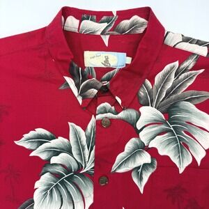 High Surf Button Front Shirt Mens 2XL Red Tropical Leaf Hawaiian Aloha Cotton